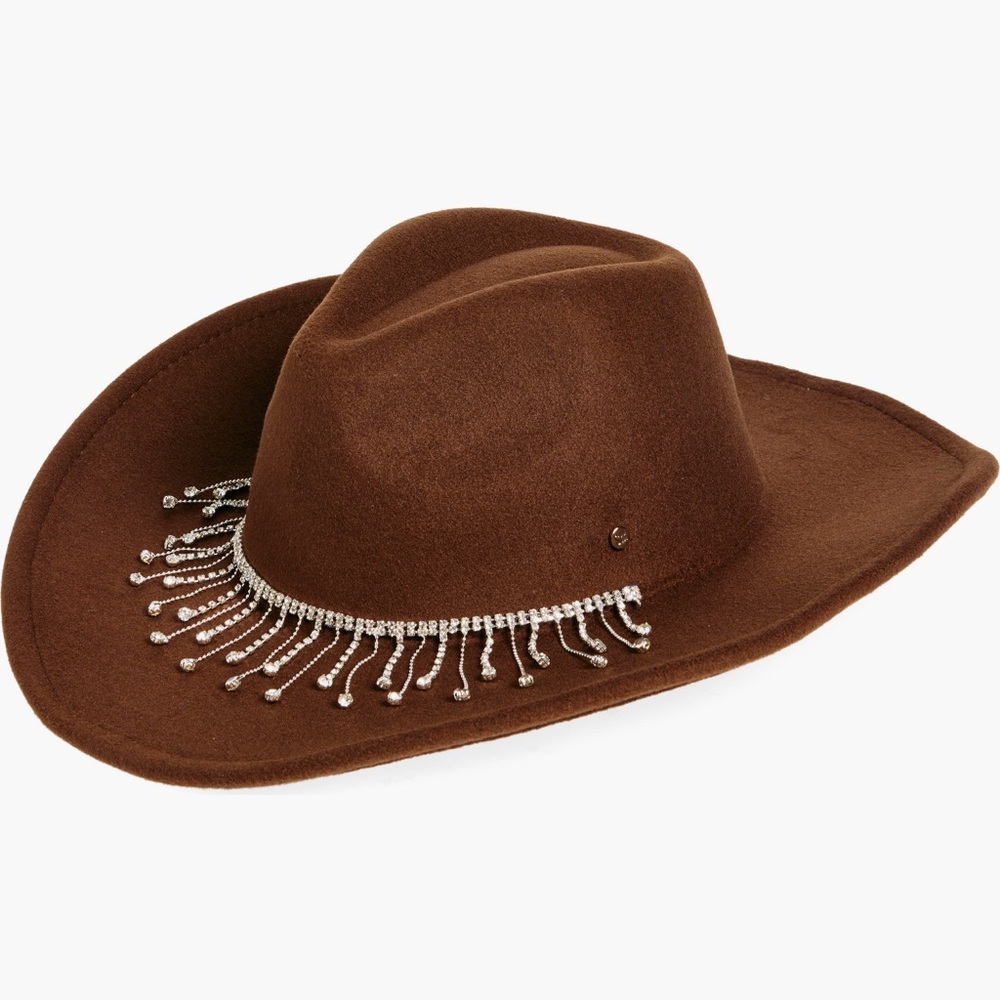 Steve Madden brown felt hat with rhinestones